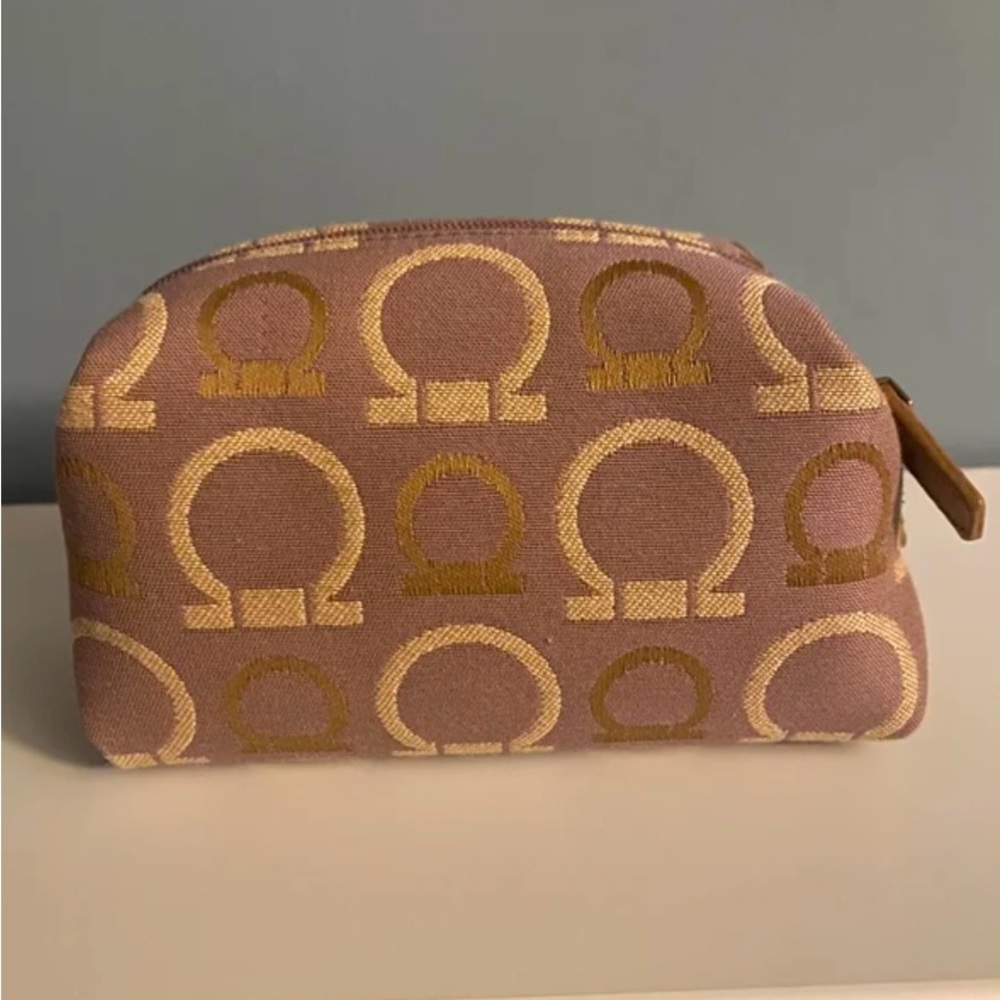 Salvatore Ferragamo Lavender Cream and Gold Gancini Logo Pouch